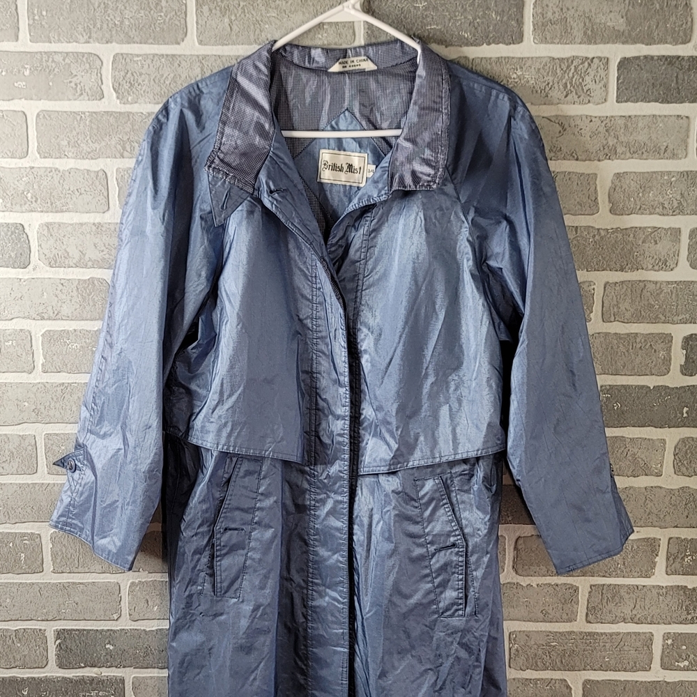 British Mist Full Length Light Blue Vintage Spring Rain Trench Coat Women's 3/4 - Picture 3 of 16